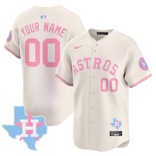 Men's Houston Astros ACTIVE PLAYER Custom Cream Bubblegum Pink Limited Stitched Baseball Jersey Men's Houston Astros ACTIVE PLAYER Custom Cream Bubblegum Pink Limited Stitched Baseball Jersey